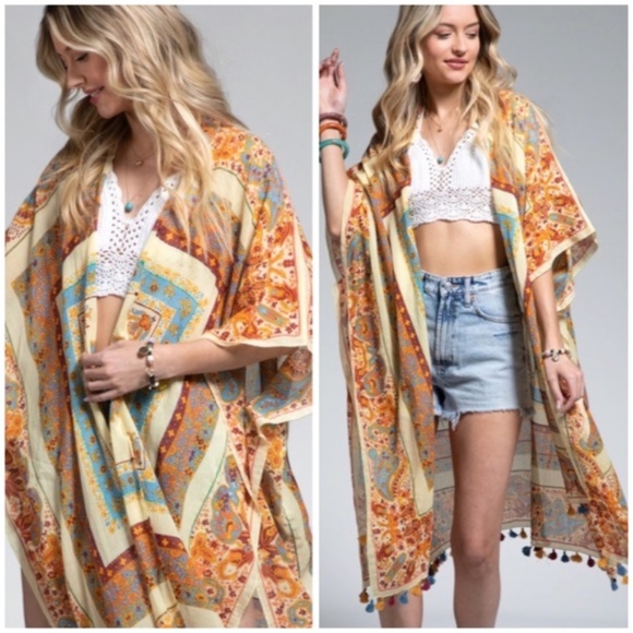 Tops - SOLD OUT Old Delhi Mandala Flower Paisley Bohemian Floral Kimono Open Casual